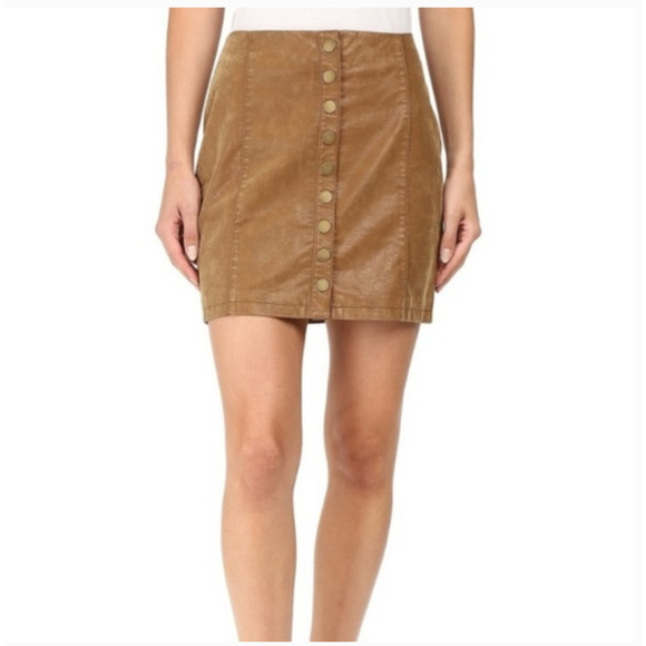Free People Dresses & Skirts - FREE PEOPLE • Oh Snap Cognac Vegan Leather Skirt 6